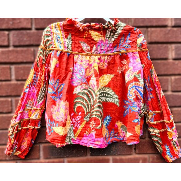 FARM Rio Mystic Bush Buttoned Blouse Red Boho Sz S - Picture 8 of 12